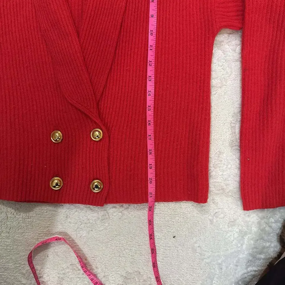 Reed Hunter‎ Red Lambswool Angora Ribbed Cardigan | Gold Button V-Neck